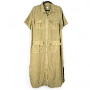 NWT Sundance Women’s XL Harper Button Front Lyocell Midi Dress Cargo Olive Green